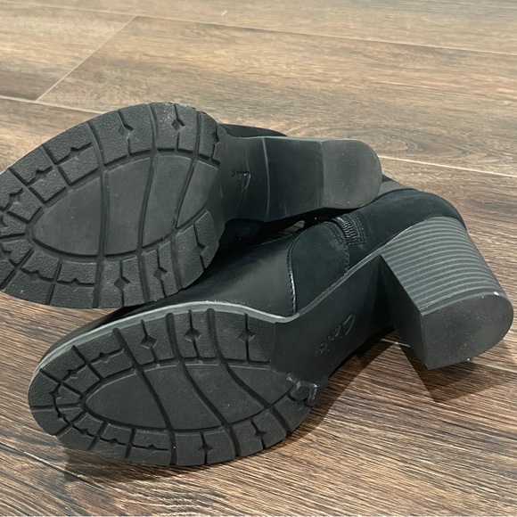 Clarks Women's Mission Parker Boot Size 10M Block Heel Black Leather Suede - Picture 6 of 10